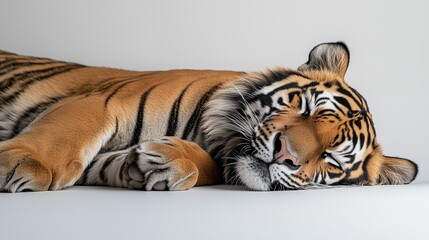 Obraz premium Relaxed tiger lying on a white surface