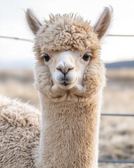 Obraz premium Alpaca looking curious in outdoor farm setting