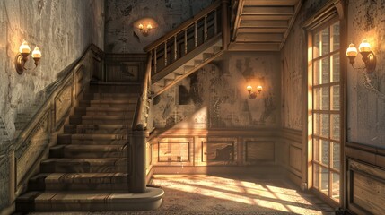 Fototapeta premium Luxury staircase in home interior 