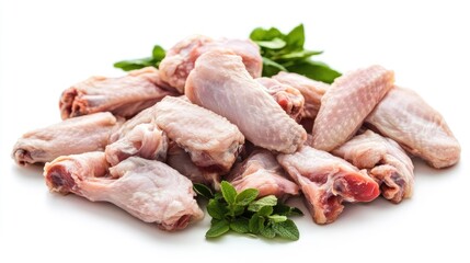 fresh raw chicken wings with herbs isolated on white background