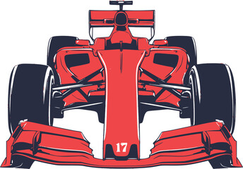 Front view of a red formula 1 car vector icon isolated on a transparent background.