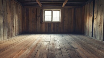 Gloomy wooden room interior ready for renovation highlighting natural light and rustic charm in an unbranded environment
