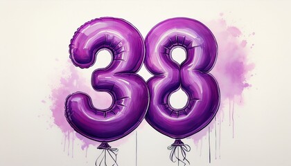 Obraz premium Purple birthday / anniversary balloon, number 38, watercolor painting with white background