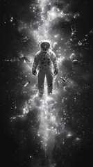 Obraz premium Alone Among Stars: Astronaut's Pure Black & White Space Drift