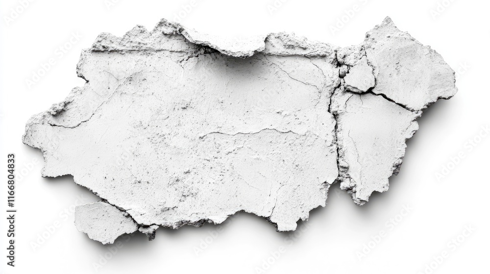 Aufkleber textured gray plastered wall fragment with cracks isolated on white background for architectural and