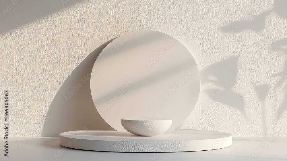 Poster minimalist geometric round frame mockup for neutral toned interior design display with soft shadows 
