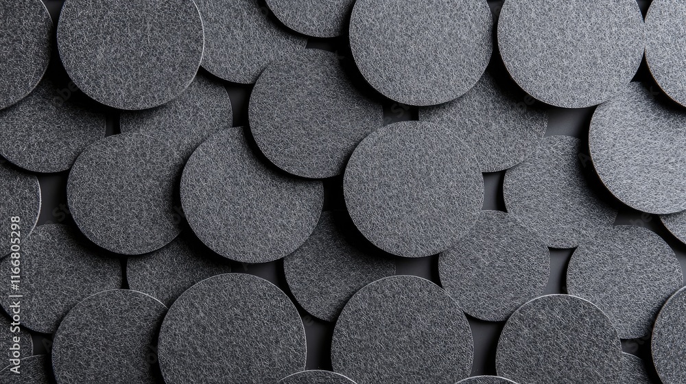 Poster textured gray felt circular shapes background for minimalist design and creative projects