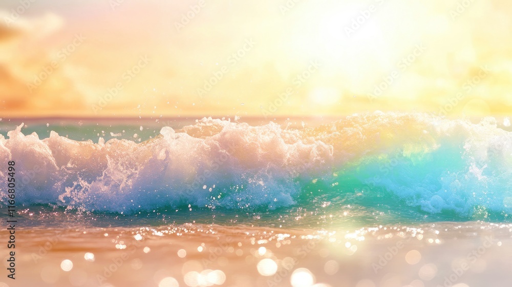 Poster golden ocean wave with bokeh effect under soft sunlight creating a dreamy natural background ideal f