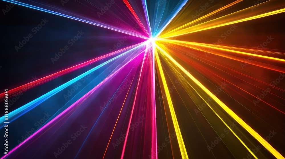 Poster colorful geometric laser light beams creating a vibrant overlapping background for dynamic graphic d