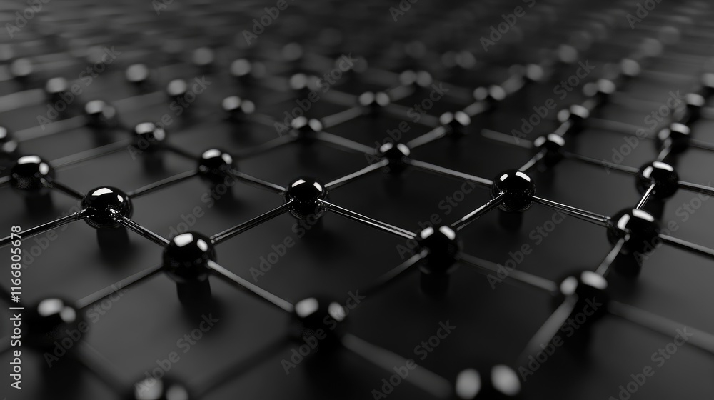 Poster geometric black wireframe hexagonal network in a 3d abstract composition showcasing modern technolog