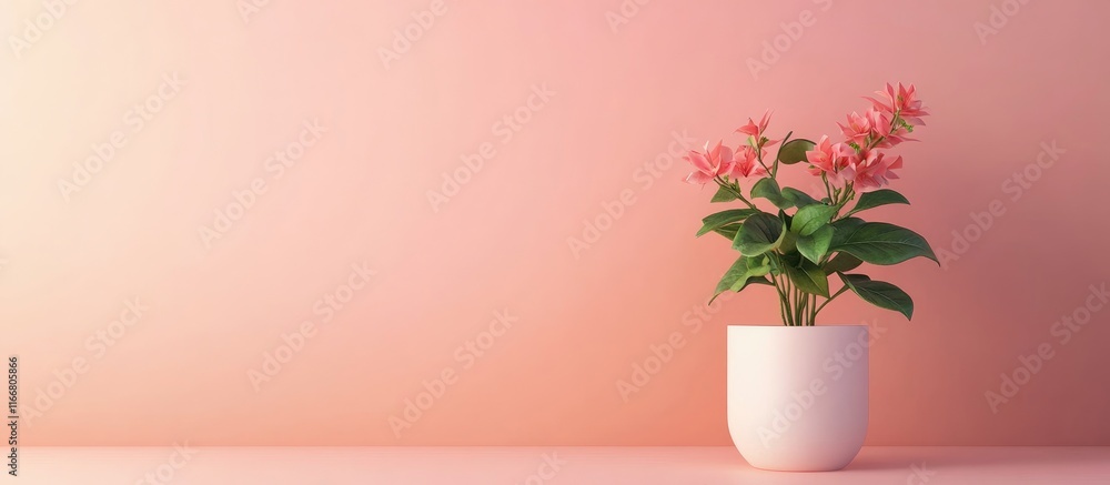 Poster minimalistic flower pot on a soft pink table with a smooth background ideal for text overlay and cre