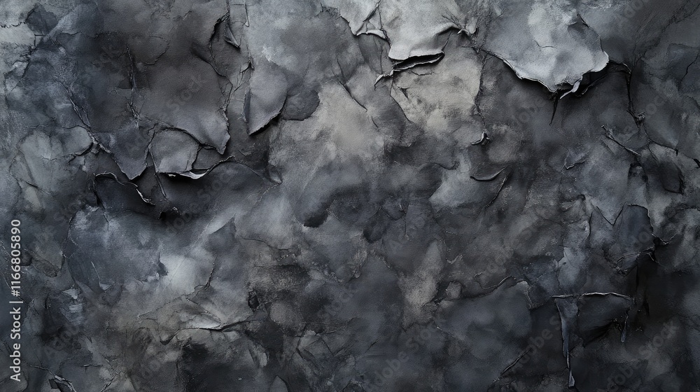 Aufkleber textured gray watercolor background with cracked layers and overhead view for abstract design and ar