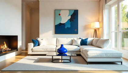 Modern living and dining room panorama.3d rendering