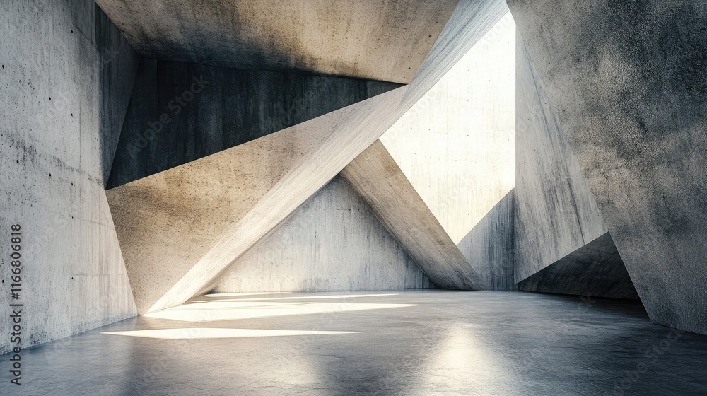 Poster abstract geometric interior space featuring concrete surfaces and angular light patterns