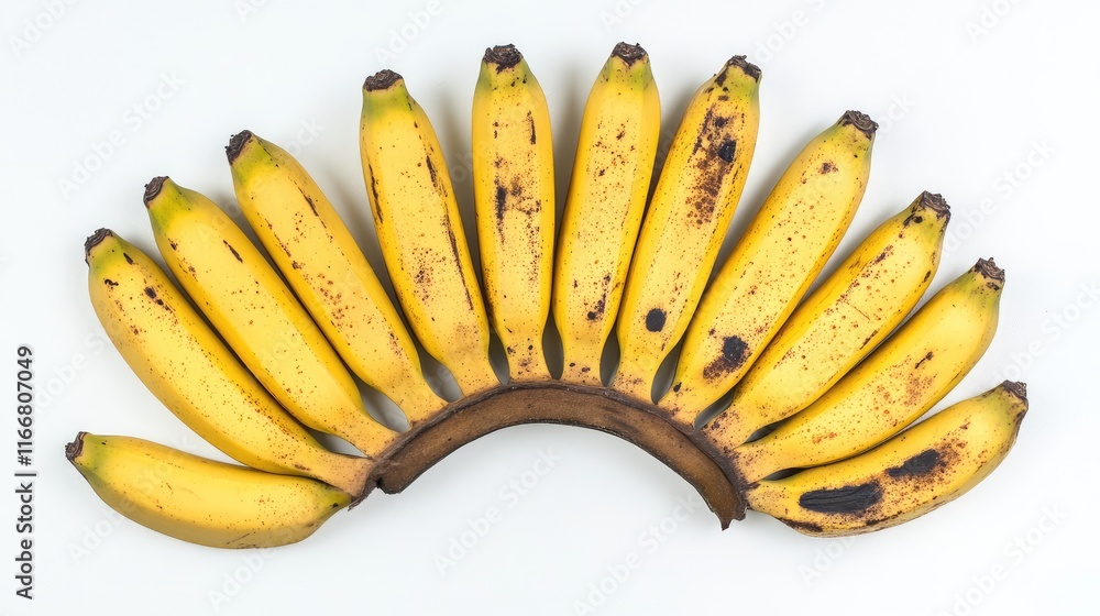 Poster fresh ripe yellow bananas arranged in a circular pattern on a clean white background showcasing thei