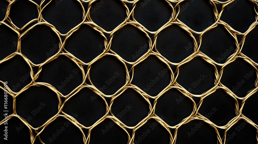 Poster geometric honeycomb pattern in golden wire on a dark background for modern design concepts and textu