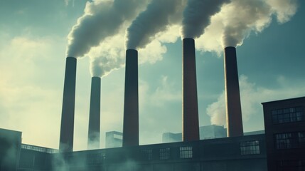 Minimalist Industrial Area with Factory Smoke Stacks