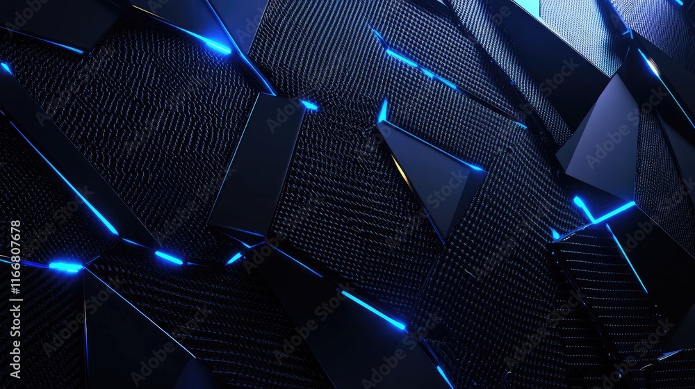 Poster geometric mesh panel with dynamic blue lighting effect on a textured surface creating a modern digit