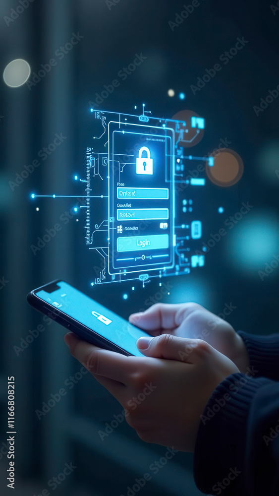 Poster programmer securing mobile app with innovative cybersecurity login interface