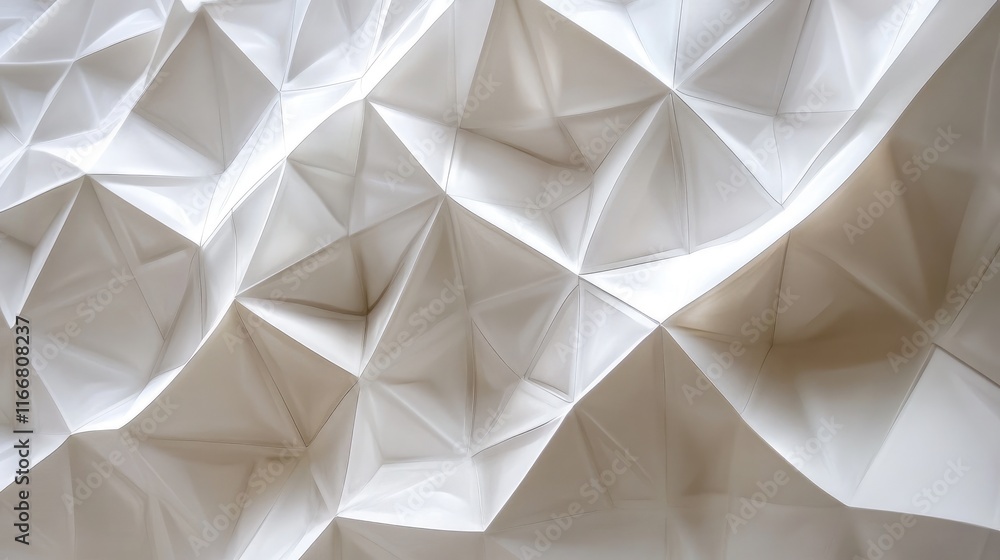 Poster tessellated white ceiling design with intricate geometric patterns and soft lighting creating a mode