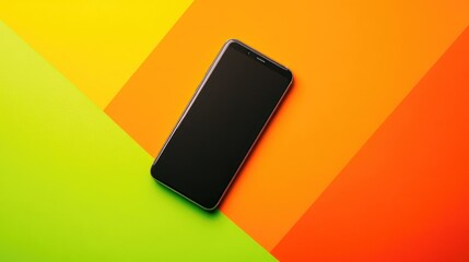 Geometric smartphone mockup on a vibrant triadic color background of orange yellow and green for modern design presentations