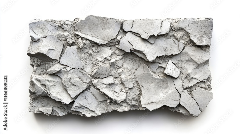Poster textured gray plastered wall fragment isolated on clean white background for design and architectura