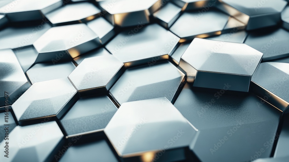 Poster metallic geometric honeycomb texture with shiny surfaces and dimensional depth for modern design bac