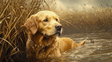 Golden Retriever retrieving ducks in a marsh setting showcasing loyalty and teamwork in outdoor hunting activities