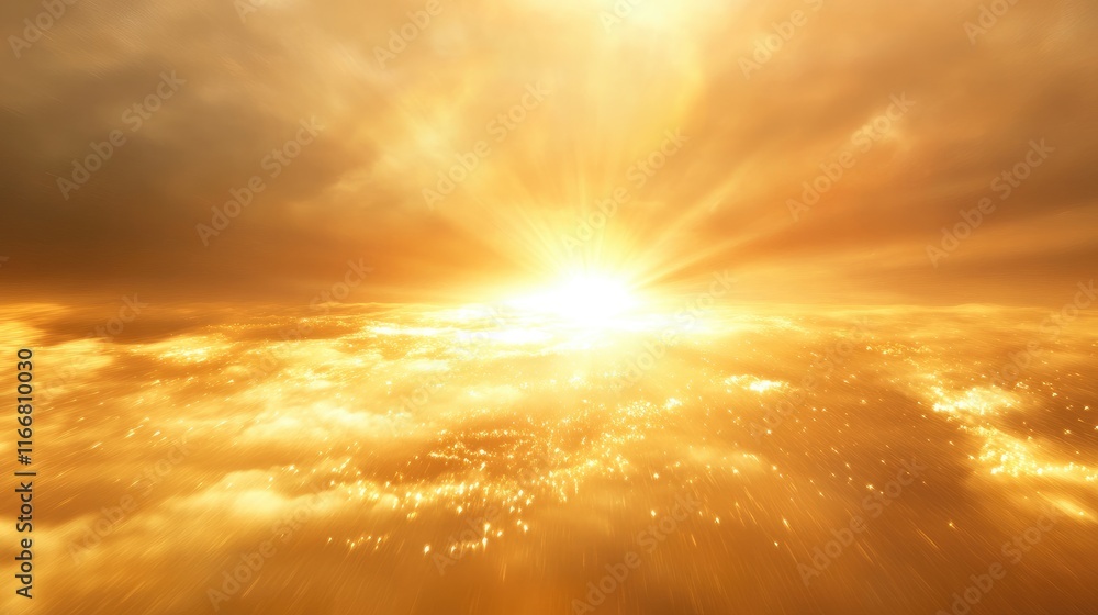 Poster golden sunlight breaking through clouds creating an abstract blurred background symbolizing hope and