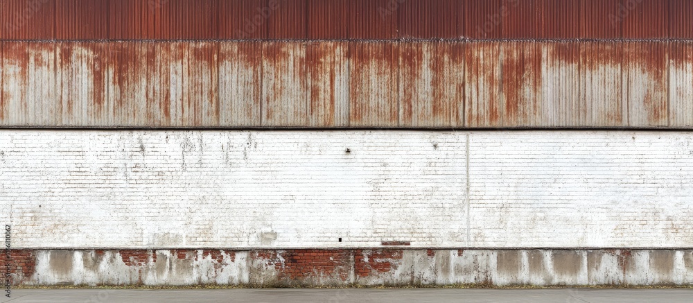 Poster Weathered industrial wall with rust and peeling paint showcasing urban decay ideal for design concepts and textured background applications