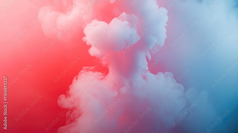 Poster abstract colorful smoke or steam rising upwards in vibrant red and blue hues creating an ethereal an