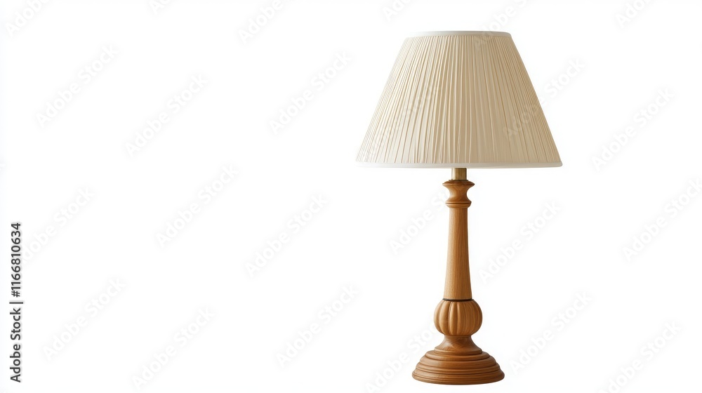 Poster elegant wooden table lamp with pleated shade isolated on white background ideal for home decor and i