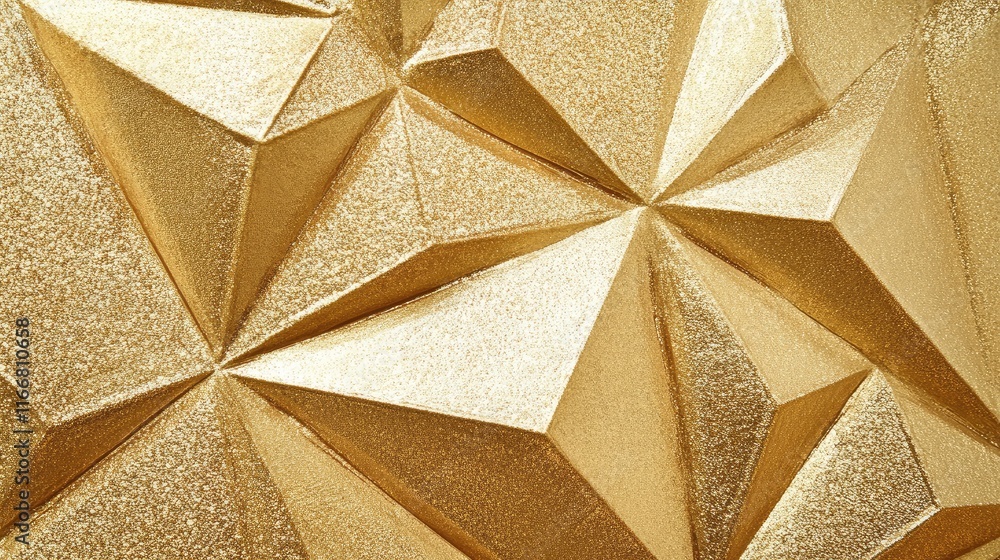 Poster geometric pattern with textured depth on a shimmering gold glitter backdrop
