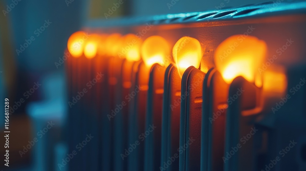 Aufkleber modern electric radiator heater in cozy living room with warm glow and bokeh effect creating invitin