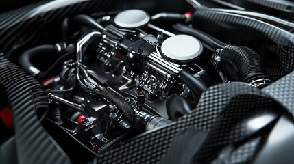 Obraz premium A high-performance engine with carbon fiber and titanium components designed for maximum speed.