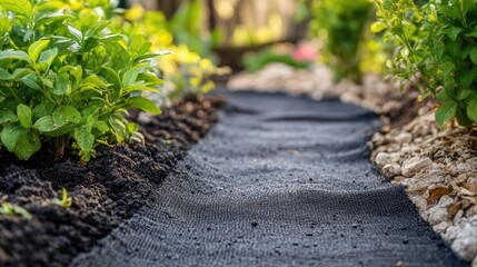 Geotextile Fabric on Garden Pathway Enhancing Landscape Design and Soil Protection for Eco-Friendly Gardening Solutions