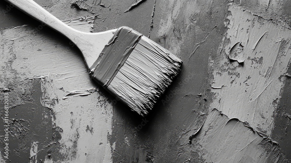 Poster gray paint brush texture with spatula creating artistic background for design projects and templates