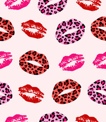 Pattern multicolored lips on a light pink background.