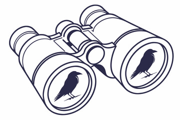 hand drawn illustration of an Binoculars and two birds in front