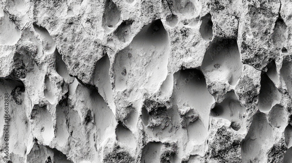 Poster textured gray pumice stone surface with natural pattern and unique cavities suitable for backgrounds