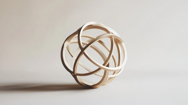 Fototapeta Elegant geometric wooden sphere sculpture on a soft neutral background showcasing minimalist art and natural aesthetics.
