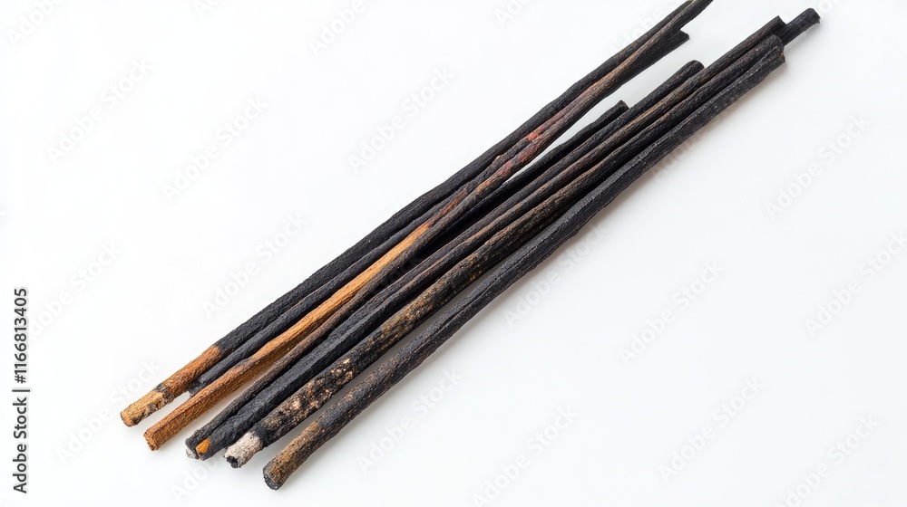 Poster incense sticks arranged on a white background showcasing traditional aromatic materials for relaxati