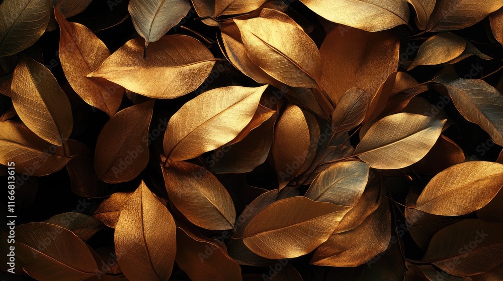Poster luxurious golden foliage creating a rich texture in an autumn-inspired background for design and art