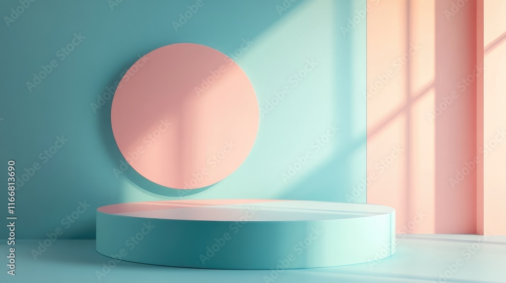 Poster modern geometric platform with soft color palette and natural light for product display in 3d render