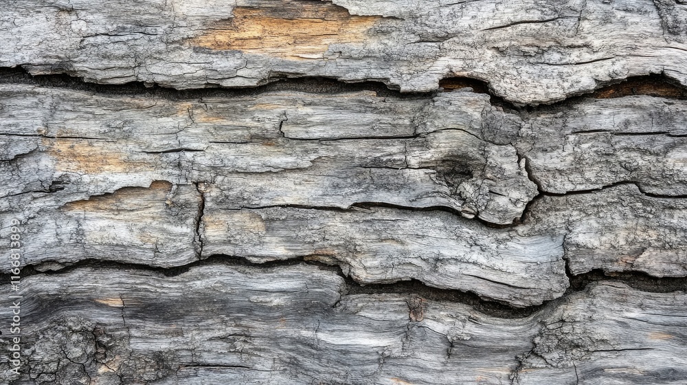 Poster weathered gray wooden plank textured background with natural tree patterns and deep cracks