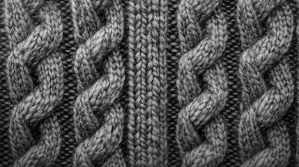 Gray Knitted Fabric Texture Featuring Intricate Patterns of Woolen Yarn for High Quality Textile Background