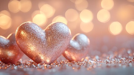Fototapeta premium Muted gold and blush pink tones create a soft serene and romantic scene featuring a glowing heart accent against a clean gradient background The image has a minimalist