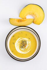 Pumpkin Soup, Tasty Homemade Pumpkin Soup in a Bowl 
