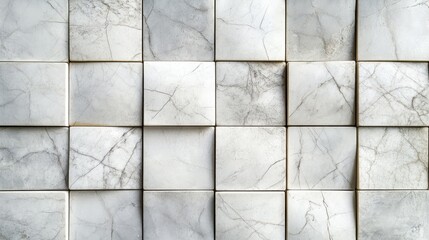 Geometric Textured White Square Panels with Gray Veining Arranged on Modern Wall Surface