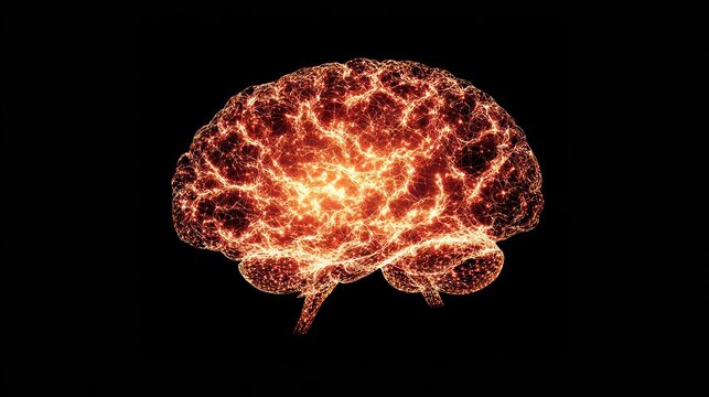 Explosive brain activity visualization digital art abstract environment high-contrast viewpoint neuro-concept for insights